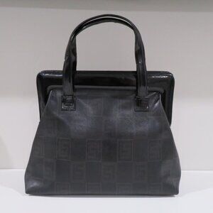 Vintage Luciano Soprani Black Monogram Canvas Patent Leather Handbag